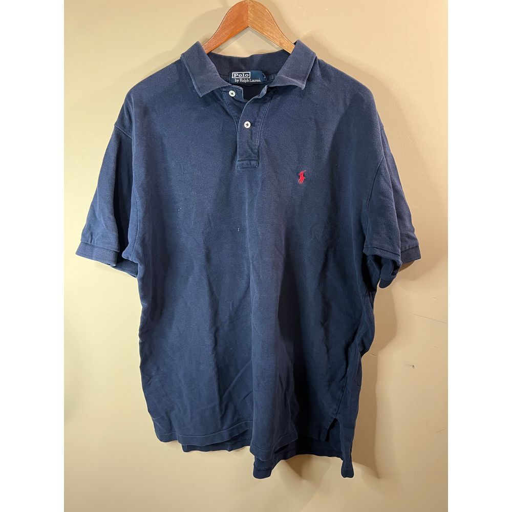 Ralph Lauren Classic Navy‎ Blue Polo Shirt with Red Logo Short Sleeve Shirt